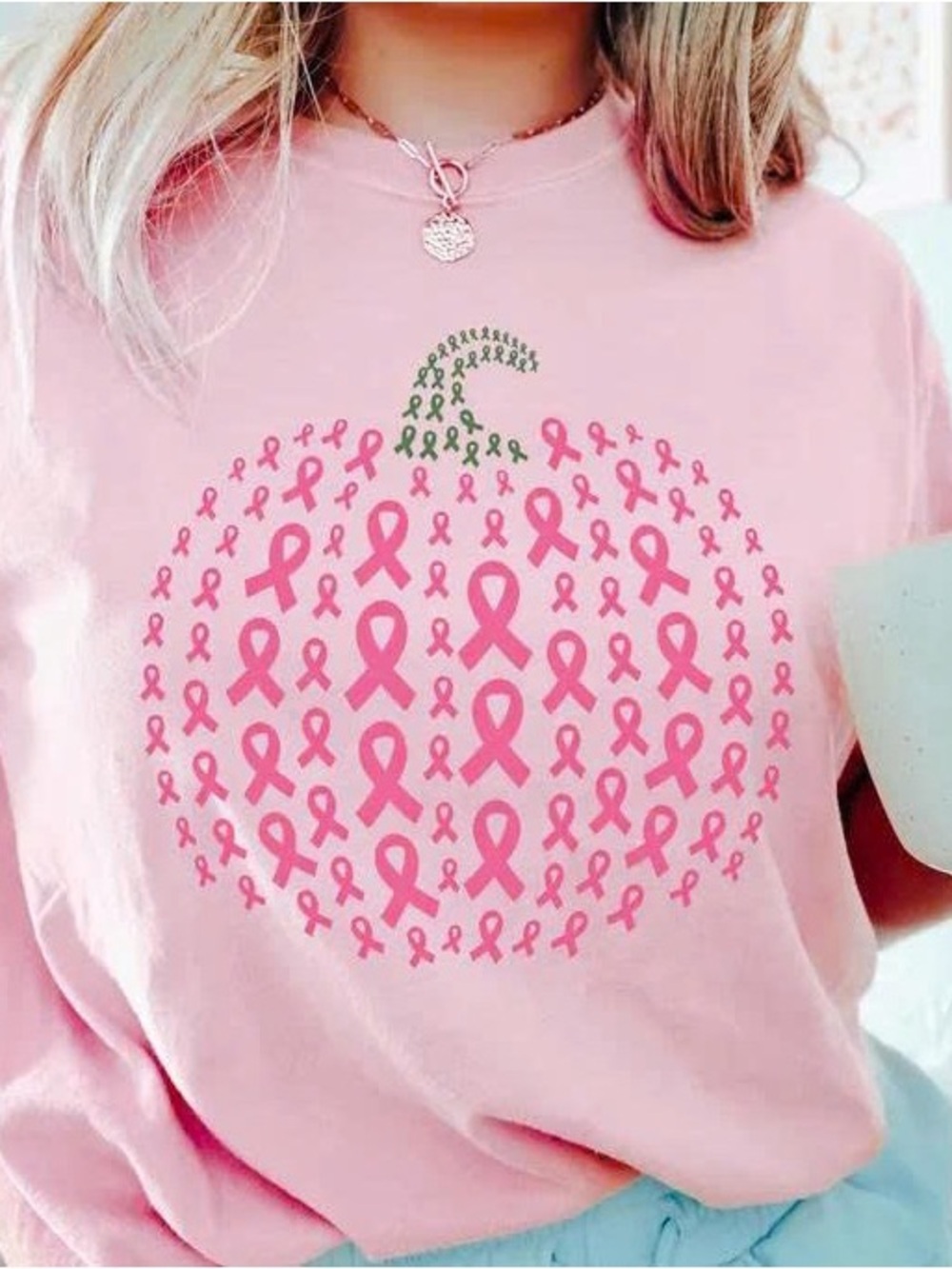 Pink Ribbon Pumpkin Graphic Tee